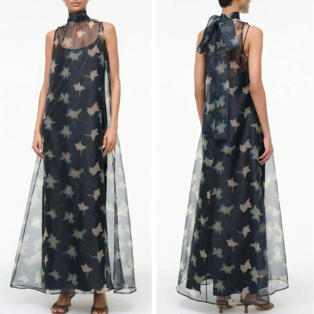 NEW STAUD Albee Maxi Dress Gown Botanical Shadows Floral Party Cocktail - Picture 1 of 7